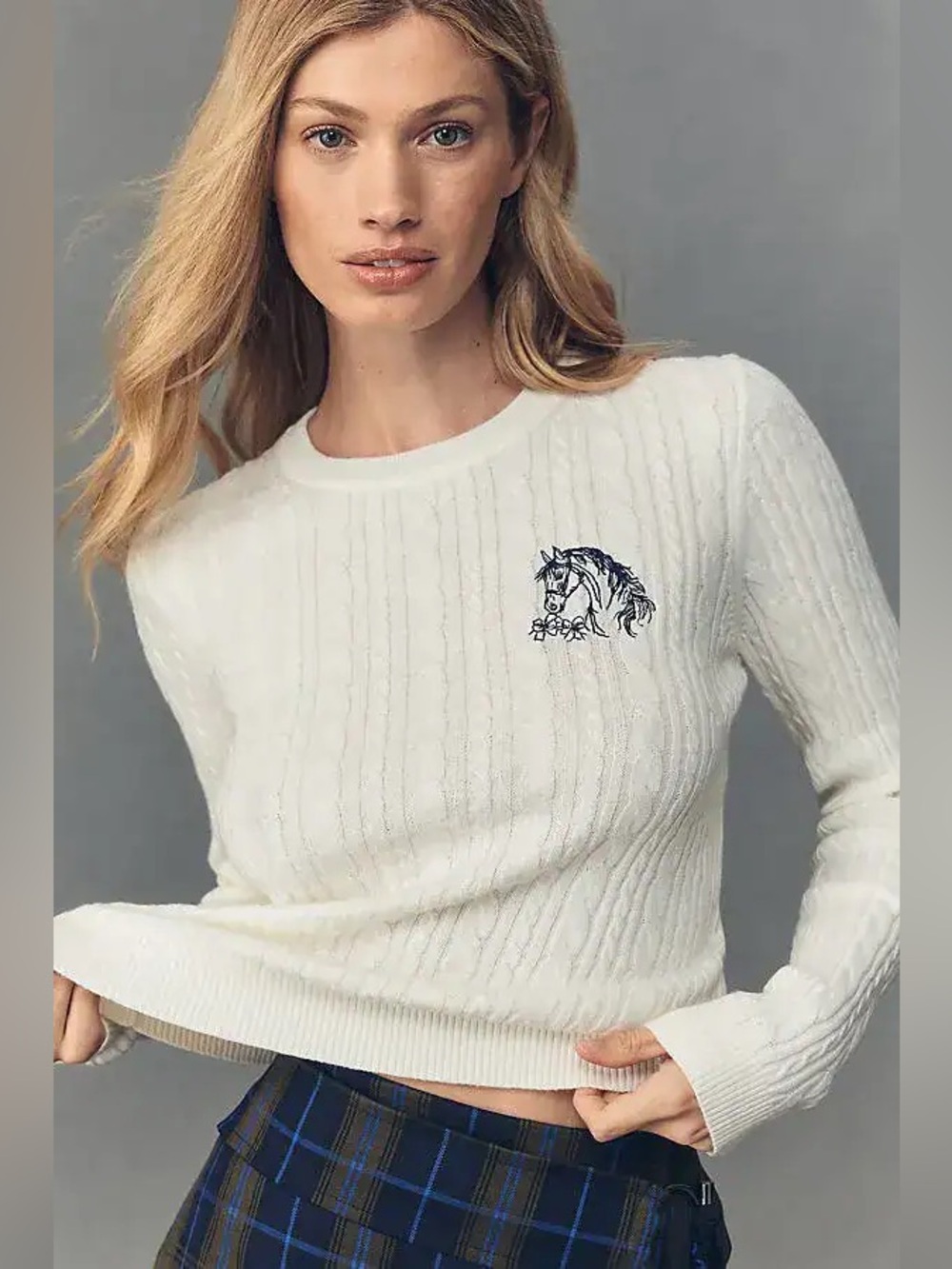 maeve Anthropologie Crew-Neck Equestrian Horse 🐴 Cable-Knit Sweater size SP